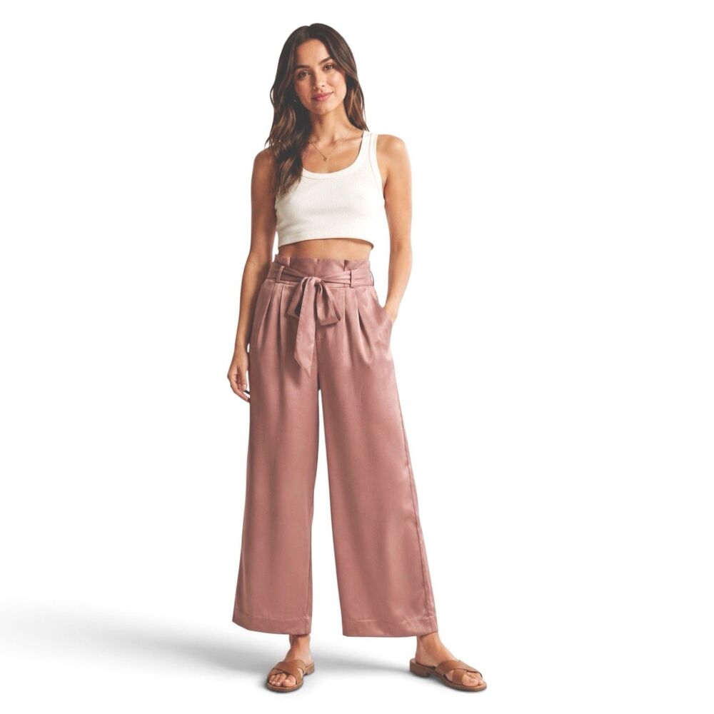 Abercrombie & Fitch Satin Wide Leg Pants Women’s Small Mauve Belted NWT